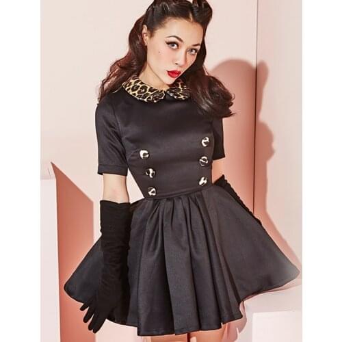 20- women vintage 50s leopard peter pan collar swing little black dress rockabilly pinup vestidos plus size dresses jurken robe