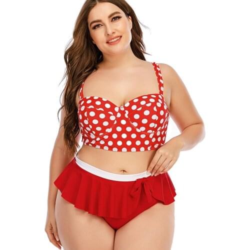 2021 New Bikini Retro Wave Point Plus Size Swimwear Swimsuit Women 2 Pieces