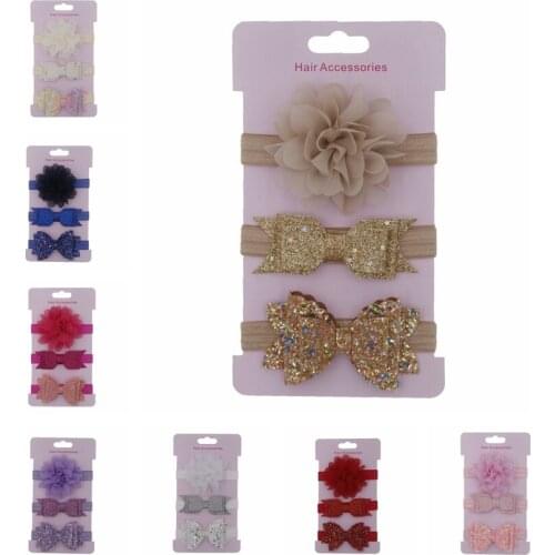 3Pcs/Set Children Headband Sparkly Bowknot Chiffon Flower Head Bandage Infant Hair Accessories Photography Props Christmas Gift