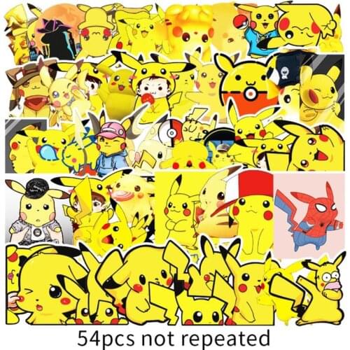 54 PCS Pokemon Pikachu Cartoon Anime Decoration Stickers Scooter Trolley Suitcase Car Graffiti Laptop Anime Stickers aesthetic