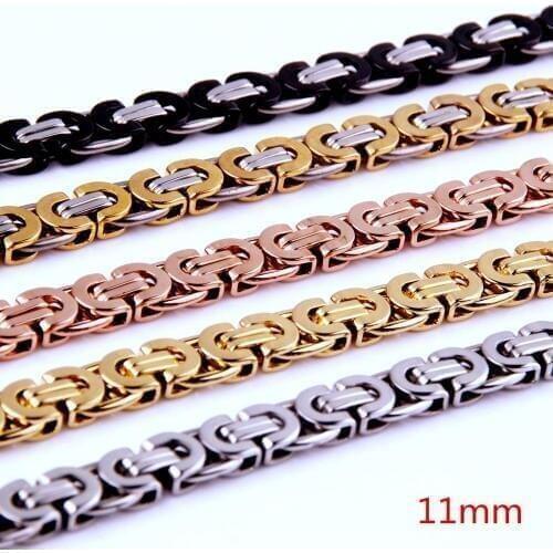 Granny Chc Size 7"-40" 11mm Gold Color Chain Byzantine or Bracelet Stainless Steel Chain Mens Necklace Jewelry