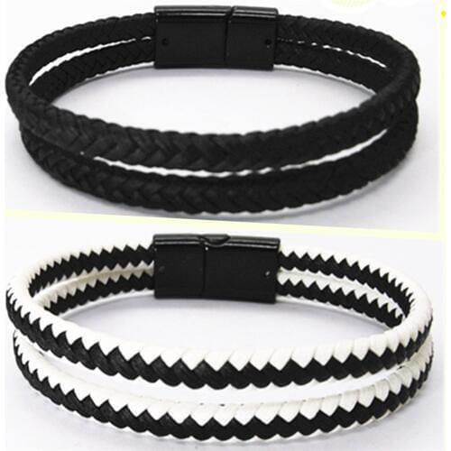 White Hip hop Unique Design Wristband Fashion Black Blue Male Punk Fashion Link Leather Men Bracelets Women Cuff Bangle Jewelry