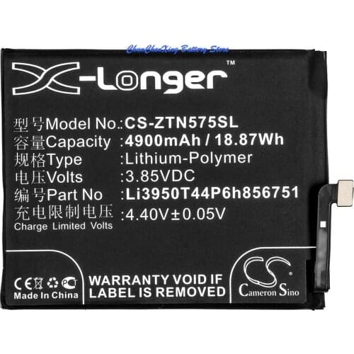 Cameron Sino 4900mAh Battery Li3950T44P6h856751 for ZTE/Nubia Nubia N2, Nubia N2 Dual SIM, Nubia N2 Dual SIM TD-LTE, NX575J