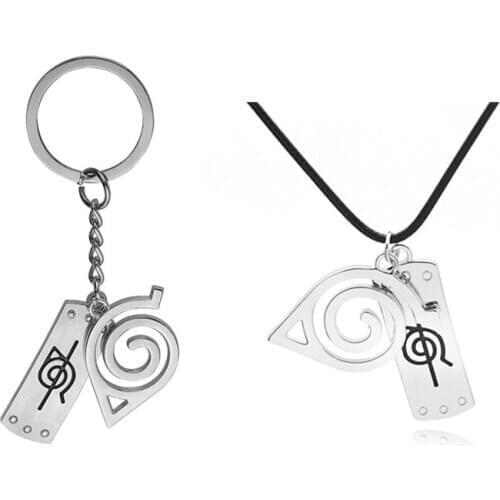 20PCS/LOT Anime One Piece NARUT Logo Key Chains Muye Rebellion Sign Double Keychain Pendant Necklace Accessories Wholesale