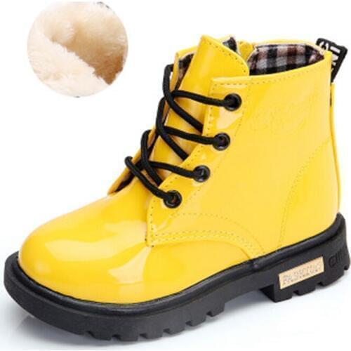 Children Martin Boots PU Leather Waterproof Motorcycle Boots Winter Kids Snow Boots size 21-36 Rubber Boots