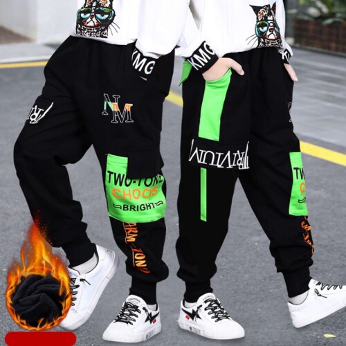 Kids Harem Pant Loose Trousers for Teenagers Children Joggers Pants with Big Pockets Letter Print Kids Clothes Boys 8 To 12 14