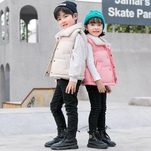 Childrens down cotton vest autumn winter small middle large children baby thick vest male girl lamb cashmere outside wearing