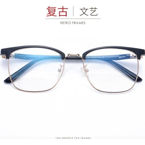 Art Eyebrow Half Frame Plastic Steel Metal Spectacle Frame Mens Retro Business Spectacle Frame Student Trend Can Match Myopia