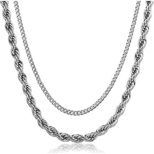 Fashion Mens Womens Double Chains Stainless Steel Curb Cuban Twisted Rope Necklace Chain Link Party Jewelry Dropship DKN12637