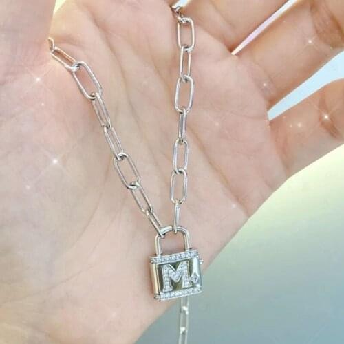 SLJEL Fashion S925 Sterling Silver Initial Letter A B C-Z 26 Alphabet Lock Necklace Women Couple August New Monaco Brand Jewelry