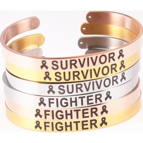 Fashion Opening 6MM Stainless Steel Inspirational Mantra Bracelet "SURVIVOR , FIGHTER" Cuff Bangles for Christmas Gift