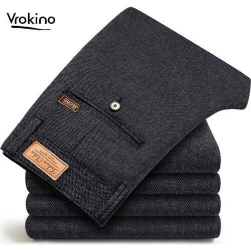 2019 Mens Spring and Autumn New Listing Business Leisure Elastic Force Straight Casual Pants Men Cotton Black Trousers 36 38