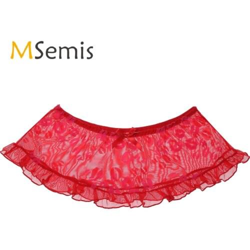 Mens Lingerie Sissy Panties Lip/Dots/Plaid Pattern See-through Mesh Skirt Sissy Underwear Lingerie Nightwear Ruffles Miniskirt