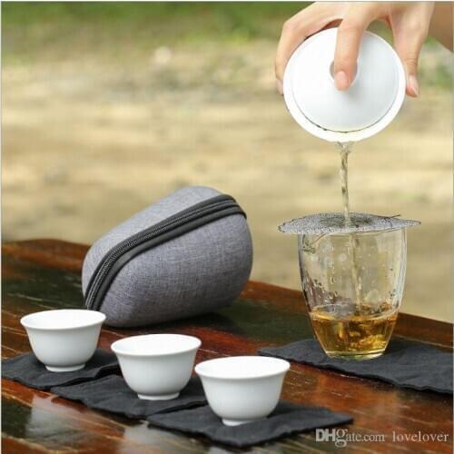 Cover a bowl of crack cup a pot of three cups of ceramic travel tea set portable package outdoor travel kung fu tea set