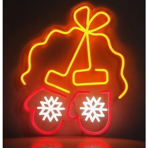 Neon Light Cute GLOVES SNOWFLAKES Winter XMAS Gift Decorative Neon Wall Light for Rooms Party Festival KTV Store Pub Bar Hotel