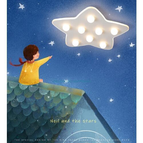 New childrens room lamp creative cartoon five-pointed star ceiling lamp led girl bedroom lamp warm eye protection room lamp