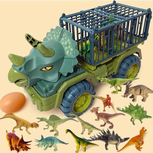 New Arrival Big Dinosaur Transporter Engineering vehicle Excavator Truck Inertial Car Model Toy For Children Baby Gift Green