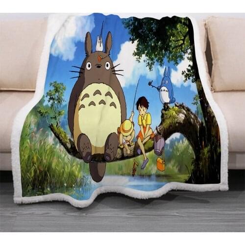3D Anime Totoro Cartoon Print Sherpa Blanket Couch Quilt Cover Travel Bedding Sofa car Outlet Velvet Plush Throw Fleece Blanket