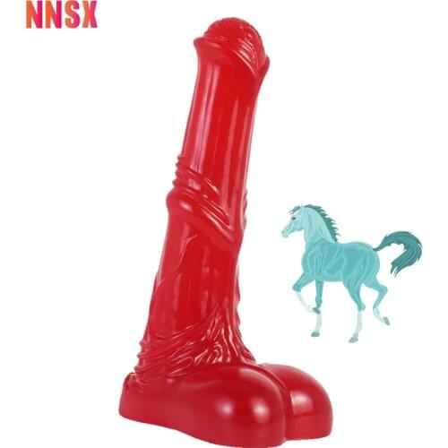 NNSX Huge Large Horse Dildo Transparent Red Soft Material Much of the Edges Packed Flirt Animal Penis Sex Toys for Women