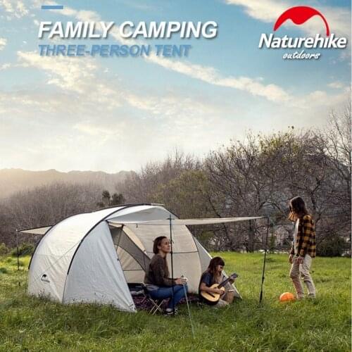 Naturehike Outdoor Camping Tent Outdoor 3 Person Large Space 2 Way Door 210T Polyester Coated Silver Family Hiking Picnic Tent