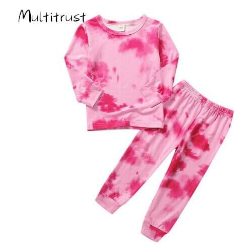 2-6Years Baby Boys Girls Long Sleeve Tie Dye Print O-neck Pijamas Children Pajamas Sets Kids Sleepwear Nighwear Pyjamas Clothing