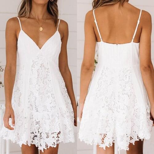 Dresses Women Summer 2021 Fashion V-Neck Solid Sleeveless Lace Loose Knee-Length Dress Fashion Mini Dress Chic Dress