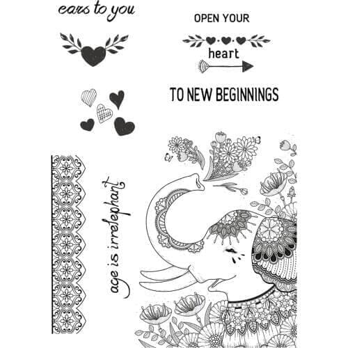 AZSG Elephant Heart-shape Clear Stamps For DIY Scrapbooking Decorative Card Making Crafts Fun Decoration Supplies 10*15cm