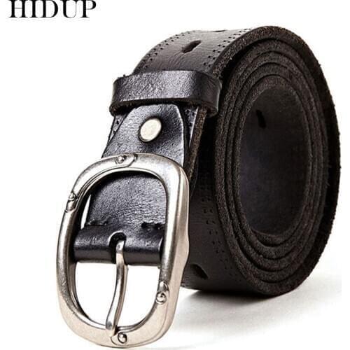 HIDUP Top Quality 100% Solid Cowhide Belt Pin Buckle Cow Genuine Leather Belts Retro Style Jeans Accessories for Unisex NWJ301