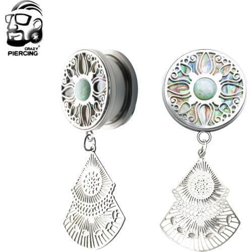 2pcs Piercing Ear Gauges Expander Stainless Steel Fan Pendant Dangled Earrings Plugs Tunnels Screw Fashion Piercing Body Jewelry