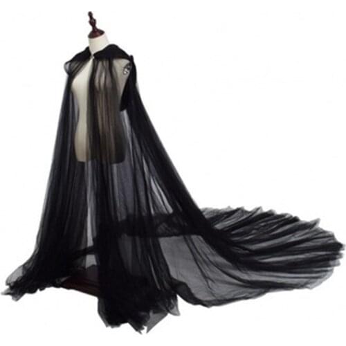 Wedding Jackets Cape Bridal Girlfriend Wrap Black Tulle Floor Length Coat With Hat Cape Big Skirt Hemline for wedding hallowmas