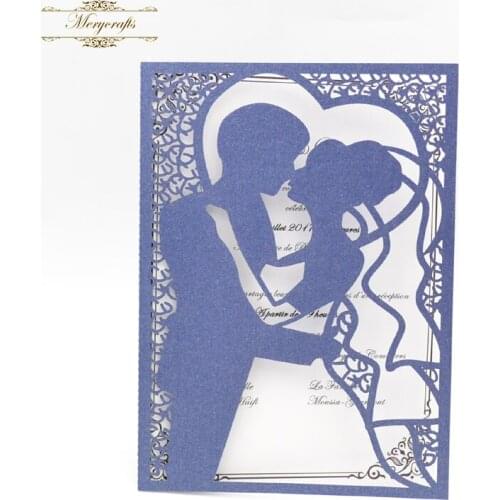 Bride and groom kiss heart design wedding decorations laser cut invitation card with blank inside card and wedding envelopes