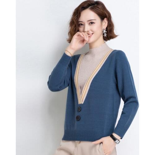 Half Turtleneck Sweater Womens 2020 New Explosive Western Style Fake Two-piece Blouse Bottoming Shirt Fall/Winter