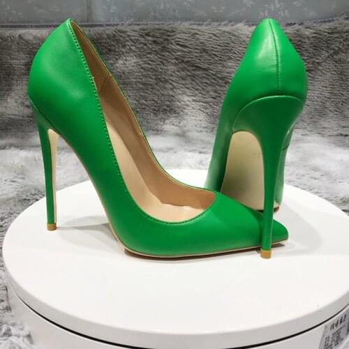 Sexy Green Matte Leather High Heel Shoes Customized Pointed Toe Shallow Pumps Celebrity Popular 12cm Stiletto Heels Dress Shoes