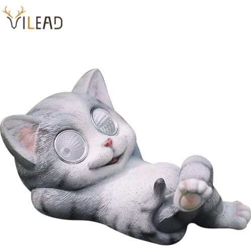 VILEAD Resin Cat Statue Creative Solar Landscape Light Animal Figurines Garden Balcony Decoration Desk Accessories Home Decor