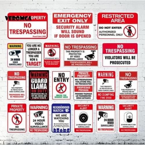 Vintage Tin Sign Waterproof Video Camera Surveillance Security Stickers Decals Warning Alarm Metal Signs Home Office School Shop