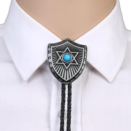 Antique vintage shield turquoise bolo tie for man Indian cowboy western cowgirl leather rope zinc alloy necktie