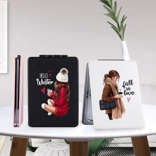 Personality Makeup Mirror with 2 Side for Girl Smal Portable Travel Folding Magnifying Compact Pocket Cosmetic Vanity Mirrors