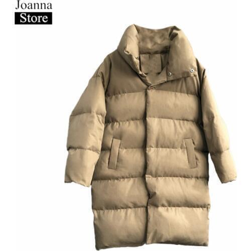 Winter Stand Collar Long Cotton Clothing Women Fluffy Thick Parka Oversized Black Casual Coats female Long Sleeve Cotton Jackets