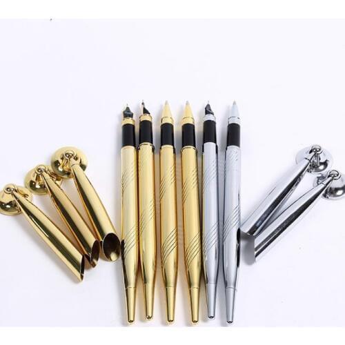 100pcs Metal Rollerball Pen with Base Fix on table Counter fountain Pen for Hotel Banking silvery and golden 2 colors