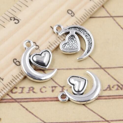 20pcs Charms Moon Heart 23x14mm Tibetan Silver Color Pendants Antique Jewelry Making DIY Handmade Craft