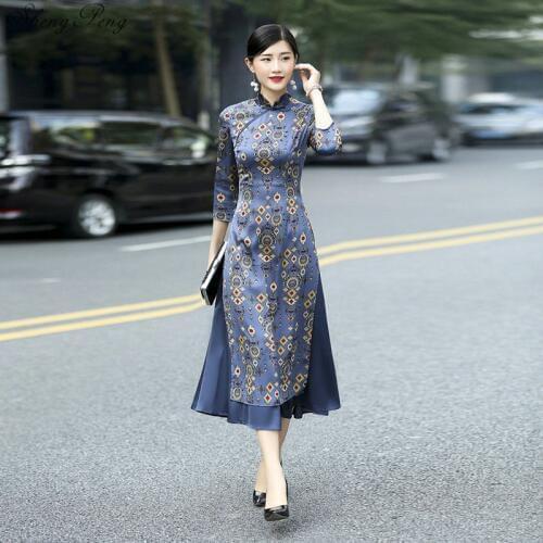 2018 vietnamese ao dai traditional Clothing dress qipao long Chinese cheongsam dress robe chinoise modern cheongsam Q308