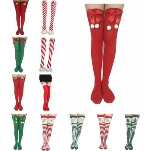 2020 Christmas Sexy Socks Striped Long Socks Women Long Stockings High Socks for Ladies Girls Striped Knee Socks navidad Noel
