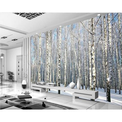 3d mural paintings TV backdrop of snow birch forest landscape papel parede mural wallpaper