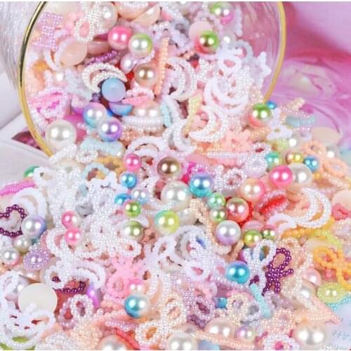 50g/lot Random Styles Mix Colors Flat Back ABS Beads Imitation pearls Flower Heart Half Round Bow Star Bead