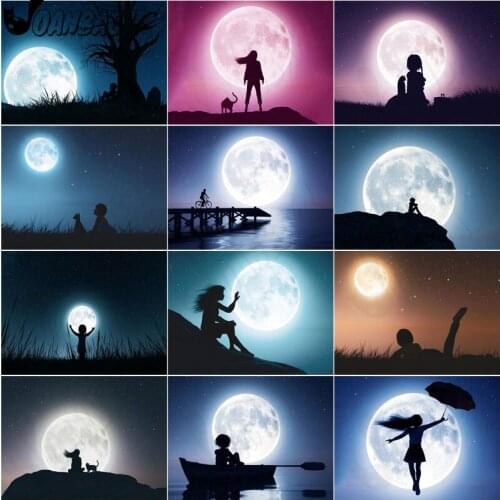 5Ddiy Diamond Painting Moon Character Shadow Black and White Wall Art Cross Stitch Mosaic Sticker Diamond Embroidery Room Decor