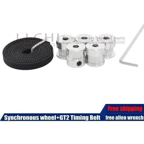 Free Shipping GT2 Pulley 20 Teeth Bore 5mm + GT2 Belt For 3D Print Reprap for 3D printer