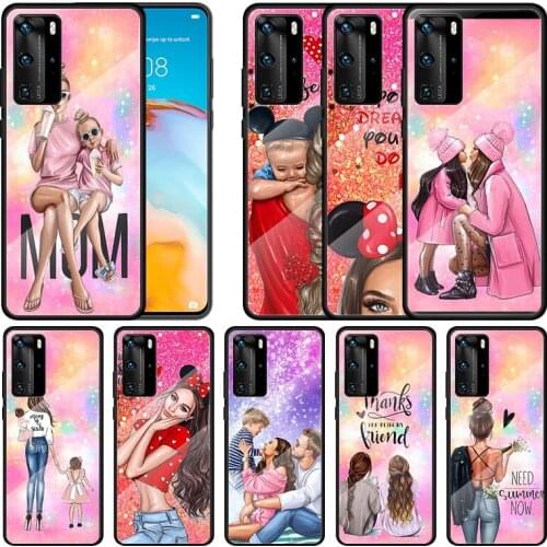Lucky Cute Mom baby For Huawei P Smart 2021 2020 Z P40 P30 P20 P10 Lite Nova 5i 2019 Pro Plus Tempered Glass Phone Case