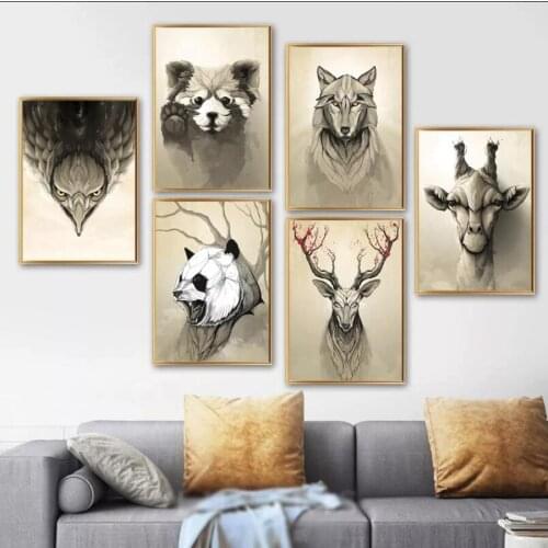 Animal Black and White Wall Canvas Cute Panda Tiger Posters for Home Design Art Prints Frameless Modern Nordic Painting