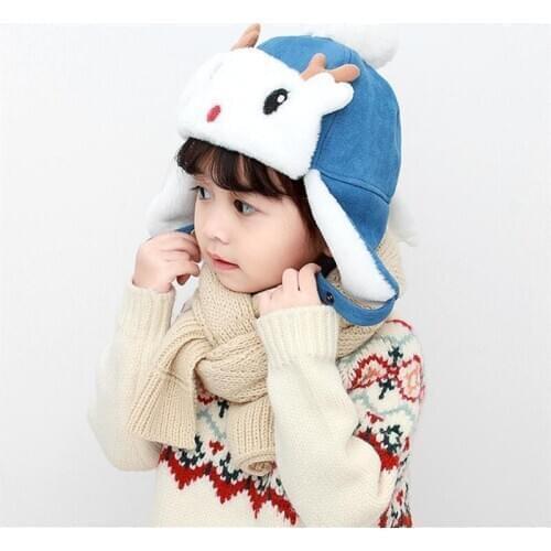 Kids Winter Faux Suede Bomber Hats Children Russian Cartoon Deer Earflap Trapper Hat Boys Girls Snow Ski Faux Fur Balaclava Caps