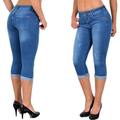 Plus Size Fashion Summer Women High Waist Skinny Jeans Knee Length Hole Ripped Denim Capri Slim Streetwear Stretch Casual Pants